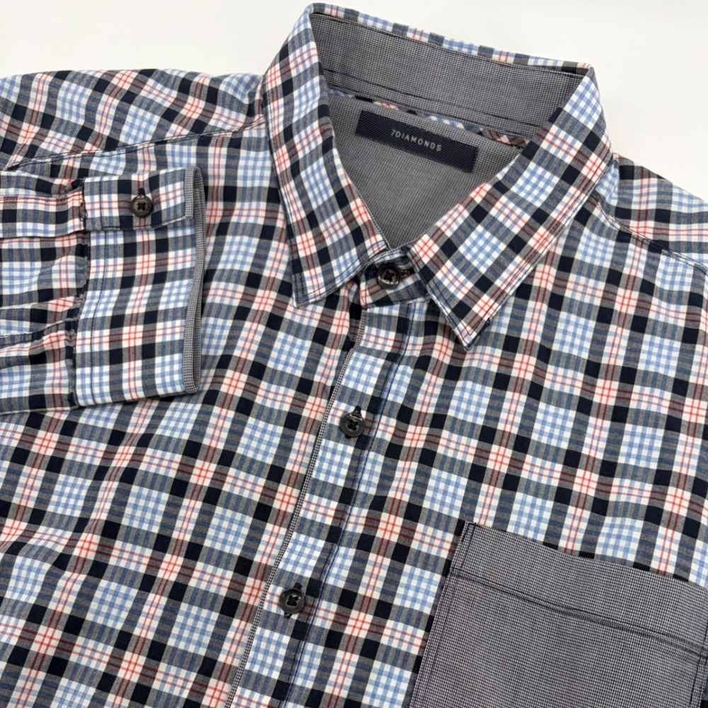 7‎ Diamonds Mens XXL Plaid Button Down Shirt Blue Red SMK-4235 Simply A Joy